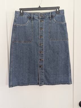Old Navy Sz12 Denim Aline Midi Skirt Buttons Cotton Bohemian Hippie Preppy EUC
